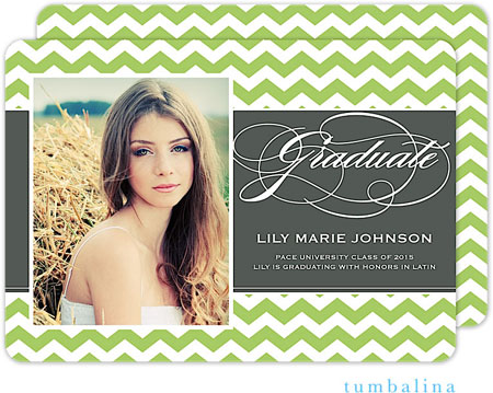 Tumbalina Graduation Invitations/Announcements - Graduate Script Chevron (Green - Photo) (Grad Sale