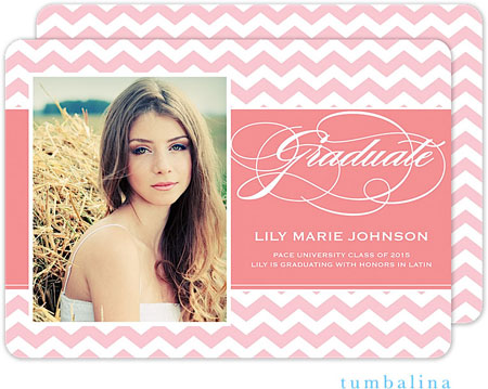 Tumbalina Graduation Invitations/Announcements - Graduate Script Chevron (Pink - Photo) (Grad Sale 2 Tumbalina Graduation Invitations/Announcements - Graduate Script Chevron (Pink - Photo) (Grad Sale 2