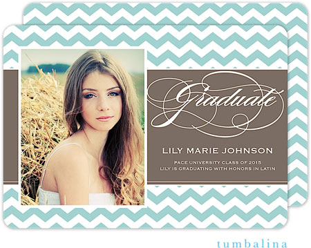 Tumbalina Graduation Invitations/Announcements - Graduate Script Chevron (Light Blue - Photo) (Grad