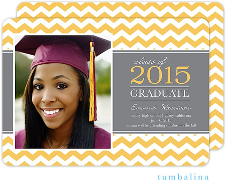 Tumbalina Graduation Invitations/Announcements - Graduate Classic Chevron (Yellow - Photo) (Grad Sal