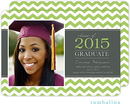 Tumbalina Graduation Invitations/Announcements - Graduate Classic Chevron (Green - Photo) (Grad Sale