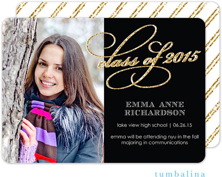 Tumbalina Graduation Invitations/Announcements - Grad Glitter Script (Black & Gold - Photo) (Grad Sa