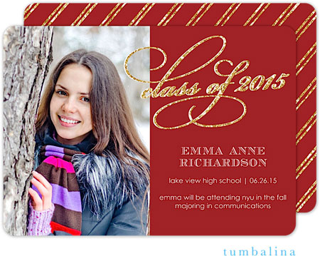 Tumbalina Graduation Invitations/Announcements - Grad Glitter Script (Red & Gold - Photo) (Grad Sale