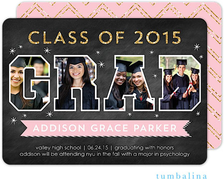 Tumbalina Graduation Invitations/Announcements - Grad Photo Letters (Chalkboard Pink - Photo) (Grad Tumbalina Graduation Invitations/Announcements - Grad Photo Letters (Chalkboard Pink - Photo) (Grad