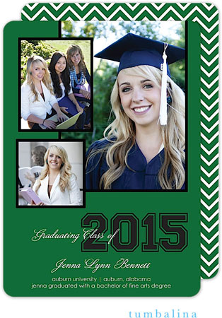 Tumbalina Graduation Invitations/Announcements - Grad Collegiate Memories (Green - Photo) (Grad Sale