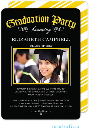 Tumbalina Graduation Invitations/Announcements - Grad Diploma Party (Chalkboard Yellow - Photo) (Gra