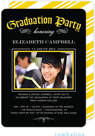 Tumbalina Graduation Invitations/Announcements - Grad Diploma Party (Chalkboard Yellow - Photo) (Gra Tumbalina Graduation Invitations/Announcements - Grad Diploma Party (Chalkboard Yellow - Photo) (Gra