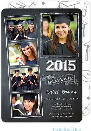 Tumbalina Graduation Invitations/Announcements - Grad Chalkboard Snapshots (Gray Caps - Photo) (Grad