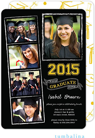 Tumbalina Graduation Invitations/Announcements - Grad Chalkboard Snapshots (Yellow Caps - Photo) (Gr