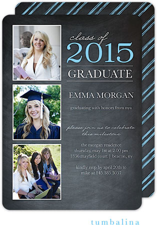 Tumbalina Graduation Invitations/Announcements - Grad Class Memories (Chalkboard Blue - Photo) (Grad