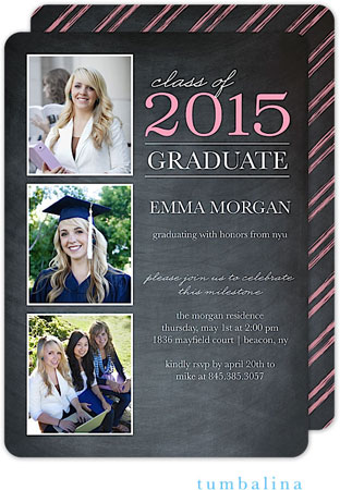 Tumbalina Graduation Invitations/Announcements - Grad Class Memories (Chalkboard Pink - Photo) (Grad