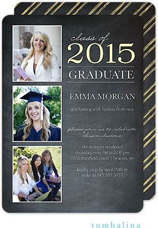 Tumbalina Graduation Invitations/Announcements - Grad Class Memories (Chalkboard Yellow - Photo) (Gr