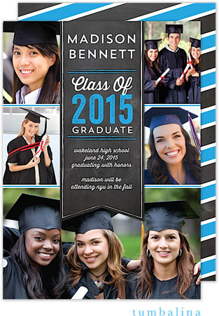 Tumbalina Graduation Invitations/Announcements - Grad Banner Collage (Chalkboard Blue - Photo) (Grad