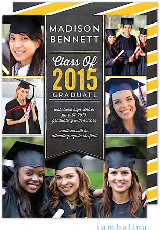 Tumbalina Graduation Invitations/Announcements - Grad Banner Collage (Chalkboard Yellow - Photo) (Gr