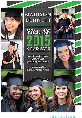 Tumbalina Graduation Invitations/Announcements - Grad Banner Collage (Chalkboard Green - Photo) (Gra