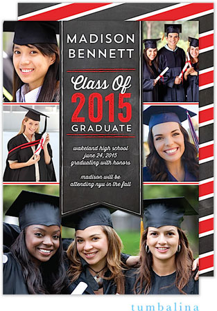 Tumbalina Graduation Invitations/Announcements - Grad Banner Collage (Chalkboard Red - Photo) (Grad