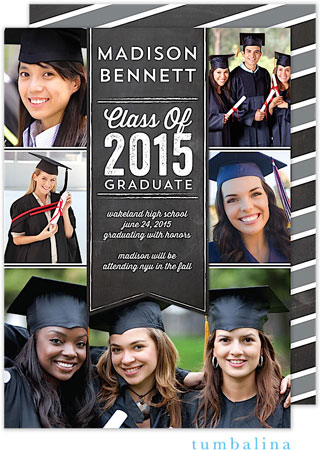Tumbalina Graduation Invitations/Announcements - Grad Banner Collage (Chalkboard Gray - Photo) (Grad