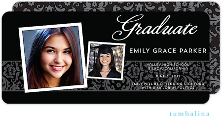 Tumbalina Graduation Invitations/Announcements - Graduate Damask Snapshots (Horizontal - Photo) (Gra Tumbalina Graduation Invitations/Announcements - Graduate Damask Snapshots (Horizontal - Photo) (Gra