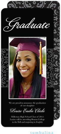 Tumbalina Graduation Invitations/Announcements - Graduate Damask Classic (Vertical - Photo) (Grad Sa