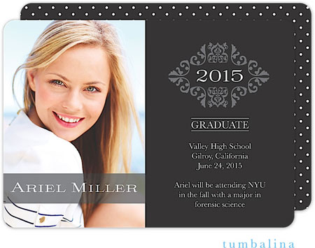 Tumbalina Graduation Invitations/Announcements - Grad Crest Black (Digital Photo Announcement) (Grad