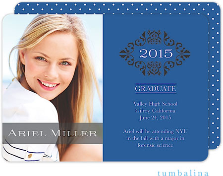 Tumbalina Graduation Invitations/Announcements - Grad Crest Blue (Digital Photo Announcement) (Grad Tumbalina Graduation Invitations/Announcements - Grad Crest Blue (Digital Photo Announcement) (Grad