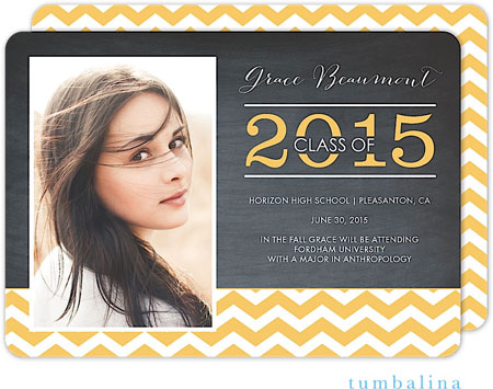 Tumbalina Graduation Invitations/Announcements - Grad Chevron Chalkboard Yellow (Digital Photo) (Gra