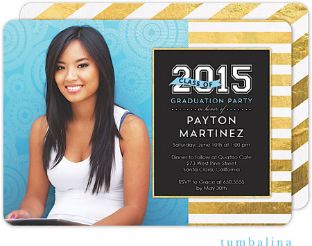 Tumbalina Graduation Invitations/Announcements - Grad Golden Party Blue (Digital Photo) (Grad Sale 2