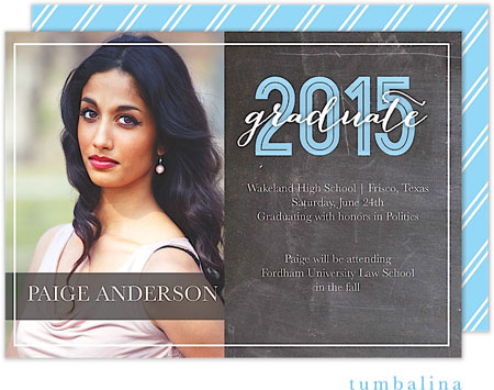 Tumbalina Graduation Invitations/Announcements - Grad Chalkboard Script Blue (Digital Photo) (Grad S Tumbalina Graduation Invitations/Announcements - Grad Chalkboard Script Blue (Digital Photo) (Grad S