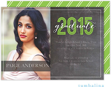 Tumbalina Graduation Invitations/Announcements - Grad Chalkboard Script Green (Digital Photo) (Grad