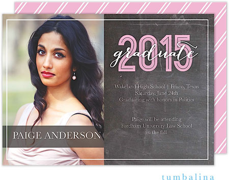 Tumbalina Graduation Invitations/Announcements - Grad Chalkboard Script Pink (Digital Photo) (Grad S Tumbalina Graduation Invitations/Announcements - Grad Chalkboard Script Pink (Digital Photo) (Grad S