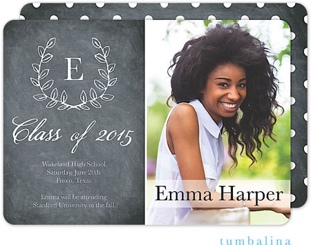 Tumbalina Graduation Invitations/Announcements - Grad Laurel Wreath Monogram Chalkboard (Digital Pho