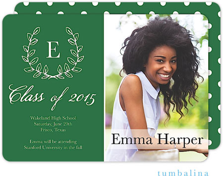 Tumbalina Graduation Invitations/Announcements - Grad Laurel Wreath Monogram Green (Digital Photo) (