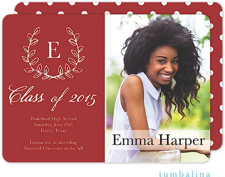 Tumbalina Graduation Invitations/Announcements - Grad Laurel Wreath Monogram Red (Digital Photo) (Gr Tumbalina Graduation Invitations/Announcements - Grad Laurel Wreath Monogram Red (Digital Photo) (Gr