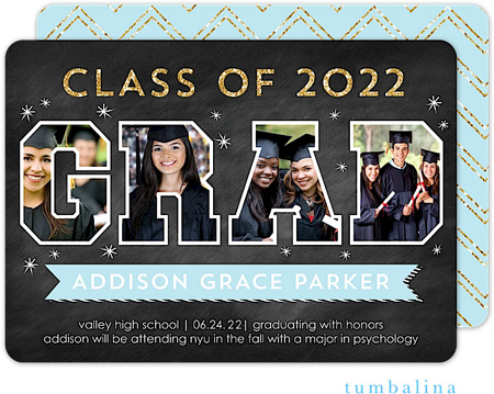 Tumbalina Graduation Invitations/Announcements - Grad Photo Letters (Chalkboard Blue - Photo) (Grad Tumbalina Graduation Invitations/Announcements - Grad Photo Letters (Chalkboard Blue - Photo) (Grad
