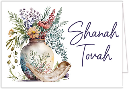 Jewish New Year Cards by Three Bees (Boho Vase with Shofar) Jewish New Year Cards by Three Bees (Boho Vase with Shofar)