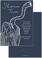 Jewish New Year Cards by Three Bees (Shofar Blower Line Art)