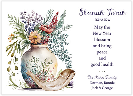 Jewish New Year Cards by Three Bees (Boho Vase with Shofar)