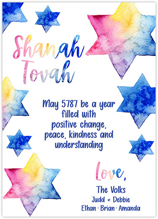 Jewish New Year Cards by Three Bees (Watercolor Stars of David)