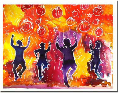 Jewish New Year Cards by Michele Pulver/Another Creation - Klezmers & Pomegranates