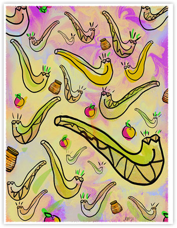 Jewish New Year Cards by Michele Pulver/Another Creation - Raining Shofarot Jewish New Year Cards by Michele Pulver/Another Creation - Raining Shofarot