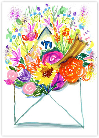 Jewish New Year Cards by Michele Pulver/Another Creation - Flowers Make Me Chai