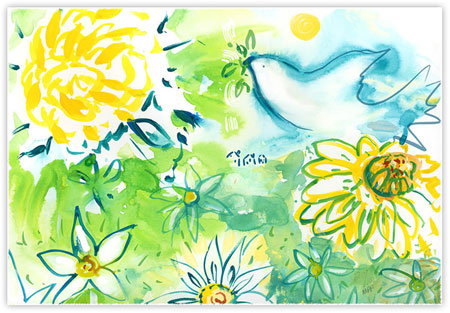 Jewish New Year Cards by Michele Pulver/Another Creation - Dove And Daisies Jewish New Year Cards by Michele Pulver/Another Creation - Dove And Daisies