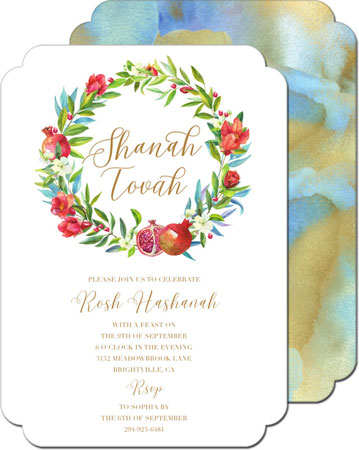 Jewish New Year Greeting Cards by PicMe Prints (Watercolor Pomegranate Wreath)
