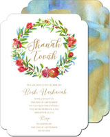 Jewish New Year Greeting Cards by PicMe Prints (Watercolor Pomegranate Wreath)