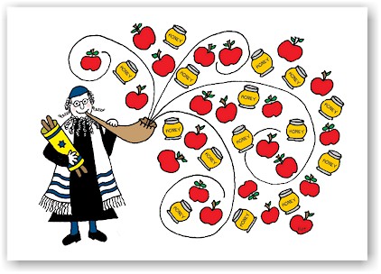 Jewish New Year Cards by Just Mishpucha - Rabbi Blowing Apples