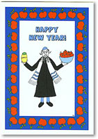 Jewish New Year Cards by Just Mishpucha - Rabbi With Apples And Honey