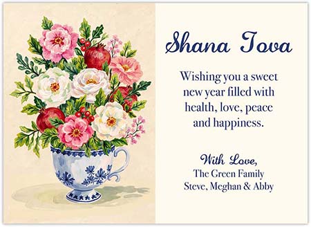 Jewish New Year Cards by Piper Fish Designs (Teacup With Flowers - Flat)