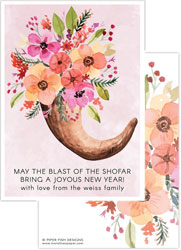 Jewish New Year Cards by Piper Fish Designs (Floral Shofar)