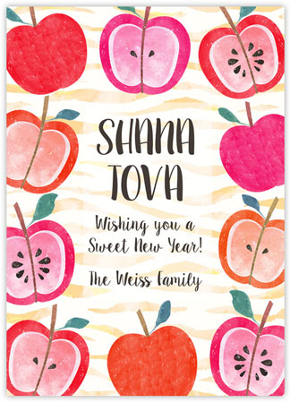 Jewish New Year Cards by Piper Fish Designs (Watercolor Apple Border)