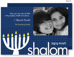 Jewish New Year Cards by Spark & Spark (Mod White Menorah In Blue - Photo)